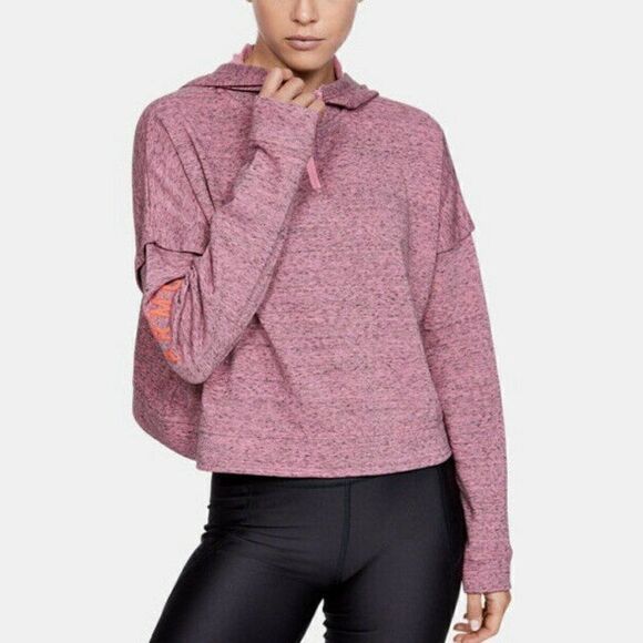 Under Armour Rival Terry Cropped Hoodie Heathered Pink - Picture 1 of 8
